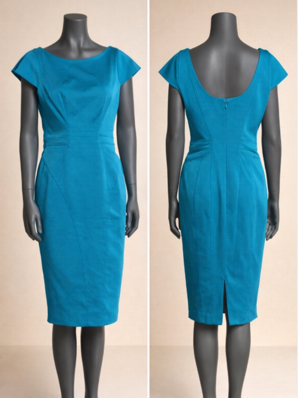 ZAC Zac Posen Blue Sheath Dress Size L Bateau Neck Short Sleeve Designer